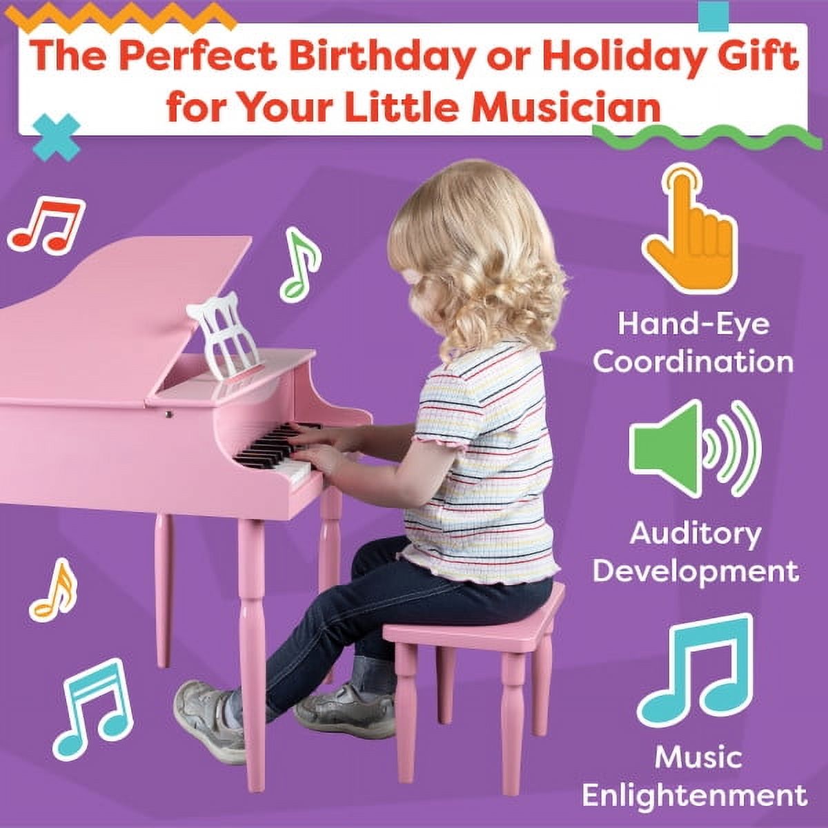 Kids Piano - 30 Key Mini Grand Piano for Beginners with Stand, Bench and Note Stickers