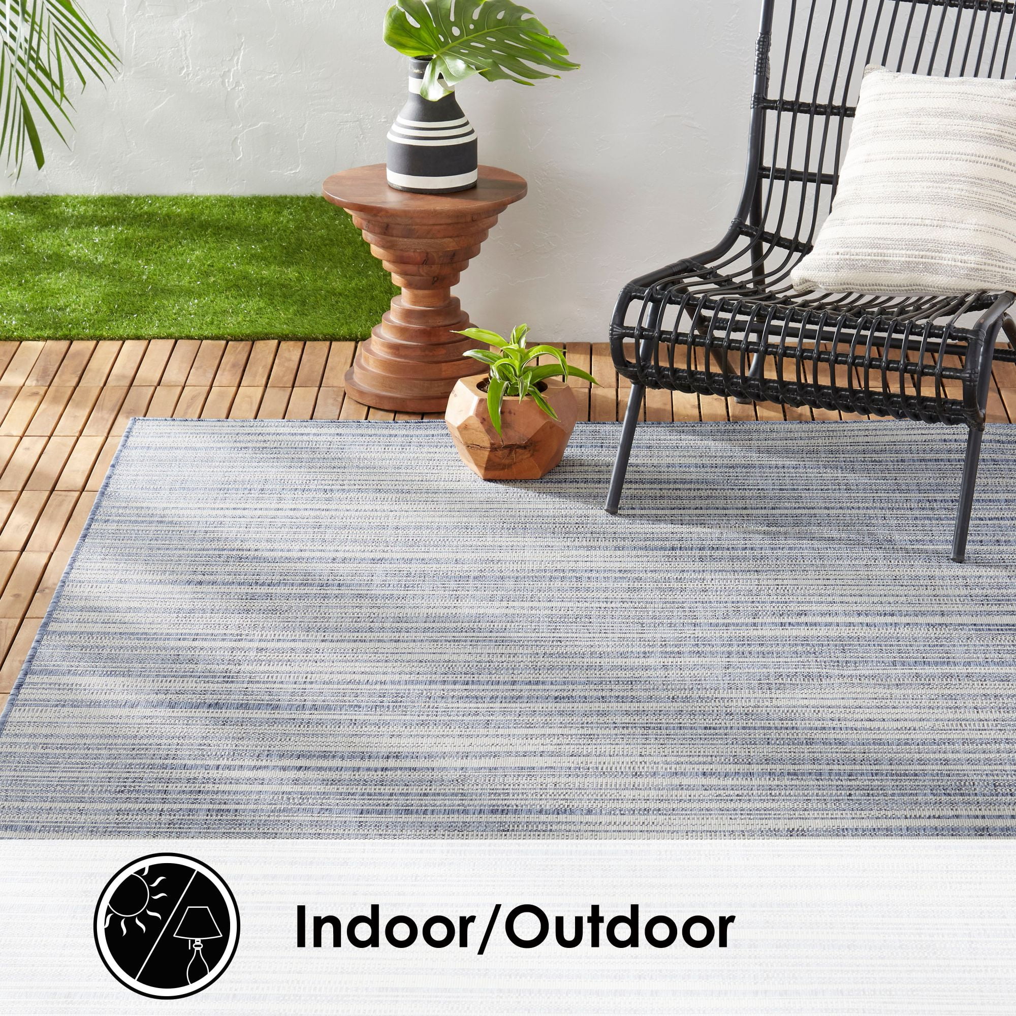 Nicole Miller New York Patio Country Wynona Contemporary Abstract Indoor/Outdoor Area Rug, Blue/Beige, 7'9"x10'2"