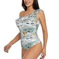 thumbnail image 2 of Easygdp The World Map with Cartoon Animals Women's One Shoulder Ruffle Monokini Bathing Suits with Removable Chest Pad, Quick Drying - XX-Large, 2 of 8