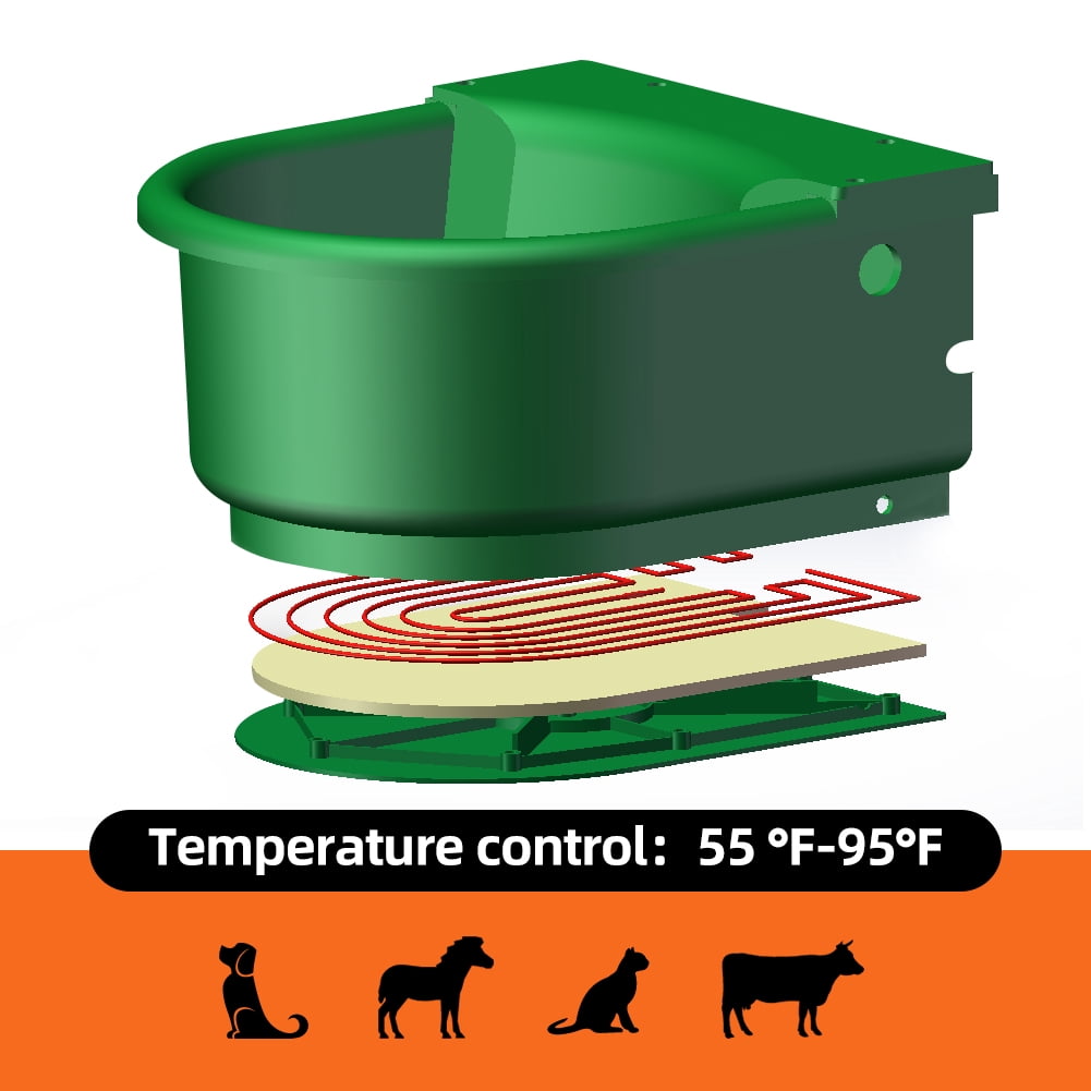 Automatic Heated Dog Waterer Bowl Feeder Constant Temperature Dispenser 3L Outdoor Thermal Bowl with Float Ball Valves for Pet Dog Horse Cattle Goat Sheep (Green)