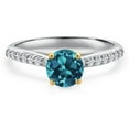 thumbnail image 3 of Gem Stone King 925 Silver and 10K Yellow Gold London Blue Topaz and Lab Grown Diamond Engagement Ring for Women | 1.28 Cttw | Round 6MM | Gemstone November Birthstone | Size 7, 3 of 6