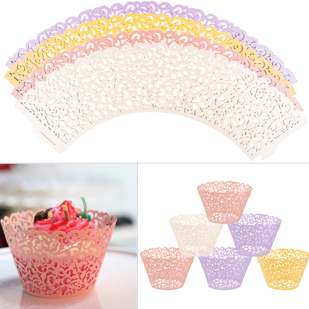 100pcs Vine Lace Cup Cake Wrappers Wedding Birthday Cake Table Decor Hollow Cup