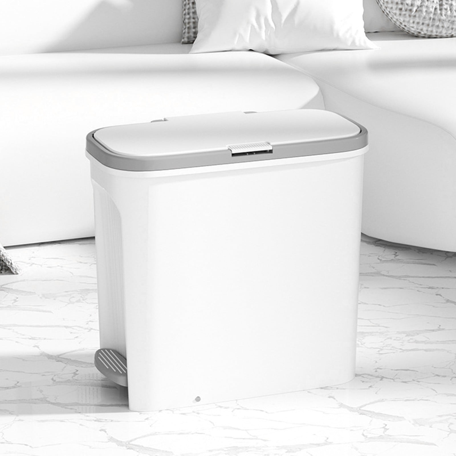 RBCKVXZ Small Trash Can with Lid,4 Gallon Trash Can with Foot Pedal and Press Type Lid,Small Bathroom Trash Can Wastebasket Garbage Container Bin for Bathroom Bedroom Kitchen Office (1, White)