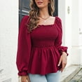 thumbnail image 4 of Womens Chiffon Blouse Elegant Square Neck Babydoll Shirts Puff Sleeve Shirred Peplum Tops Long Sleeve Flowy Shirts, 4 of 5
