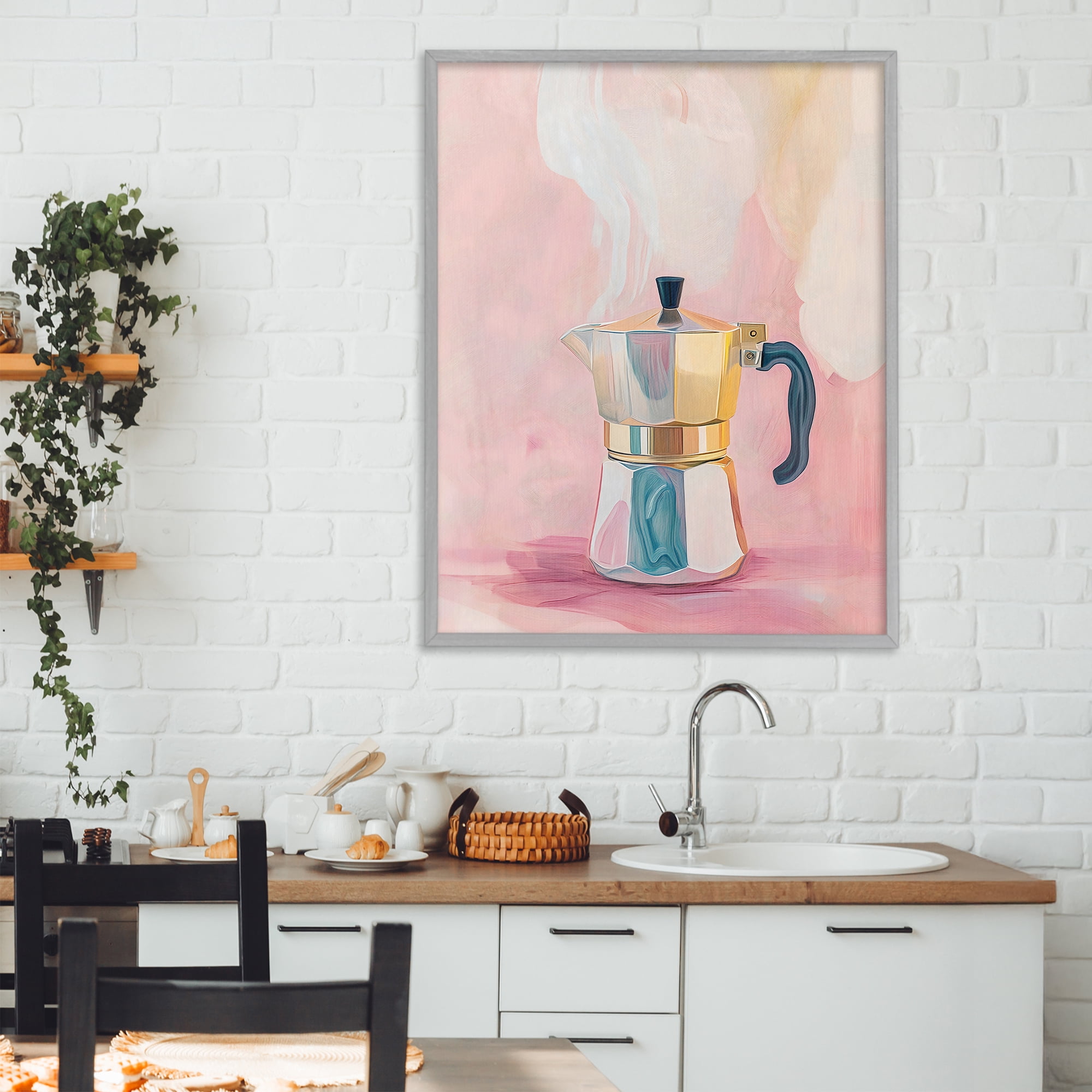 Stupell Industries Vintage Coffee Maker on Pink Gray Framed Giclee Art, design by The Prints Vibe