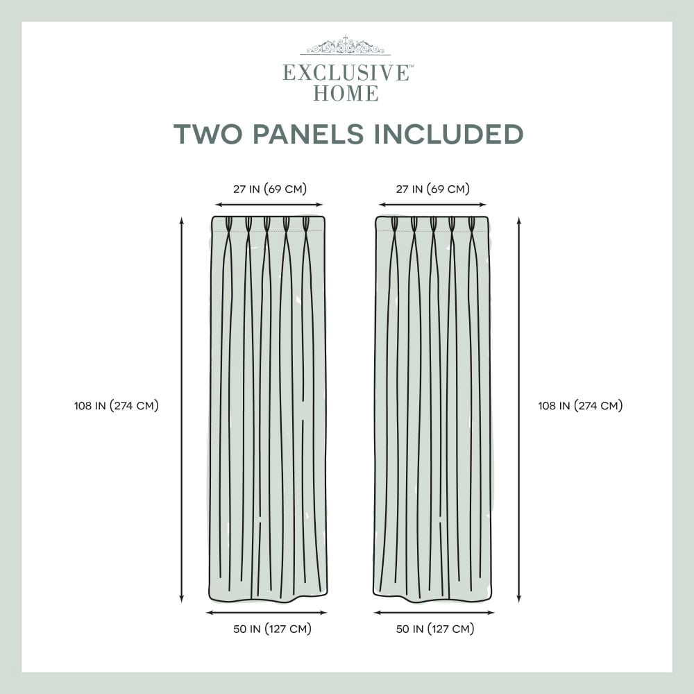 Exclusive Home Penny Sheer Embellished Stripe Grommet Top Curtain Panel Pair, 108" Length, Winter White