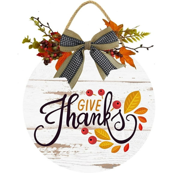 Eveokoki 12" Givethanks Sign Plaque Front Door Decoration Vintage Hello Wooden for Home Wedding Gift Round Wood Sign Decorating for Indoor & Outdoor Use