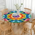thumbnail image 3 of Colorful Tie Dye Mandala Pattern Round Fitted Tablecloth with Elastic Edge,Dining Table Cover Waterproof,Outdoor Round Tablecloth for Camping,Dining,Indoor and Outdoor, 3 of 7