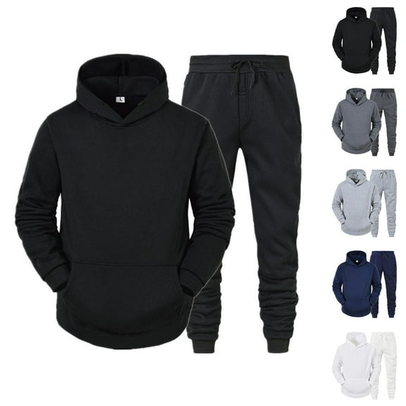 Plain Tracksuit for Men 2025 Hooded Sweatshirt Sweatpants Matching Set Long Sleeve Pocket Hoodie and Jogger Set