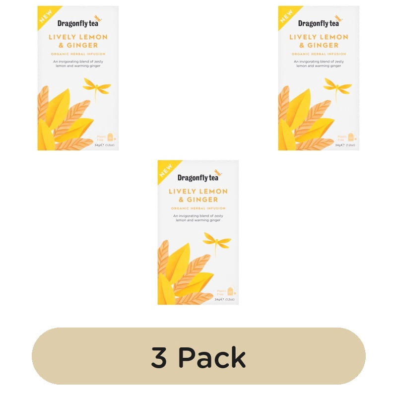 Dragonfly Organic Lively Lemon & Ginger 20's, British Import (Pack of 3)