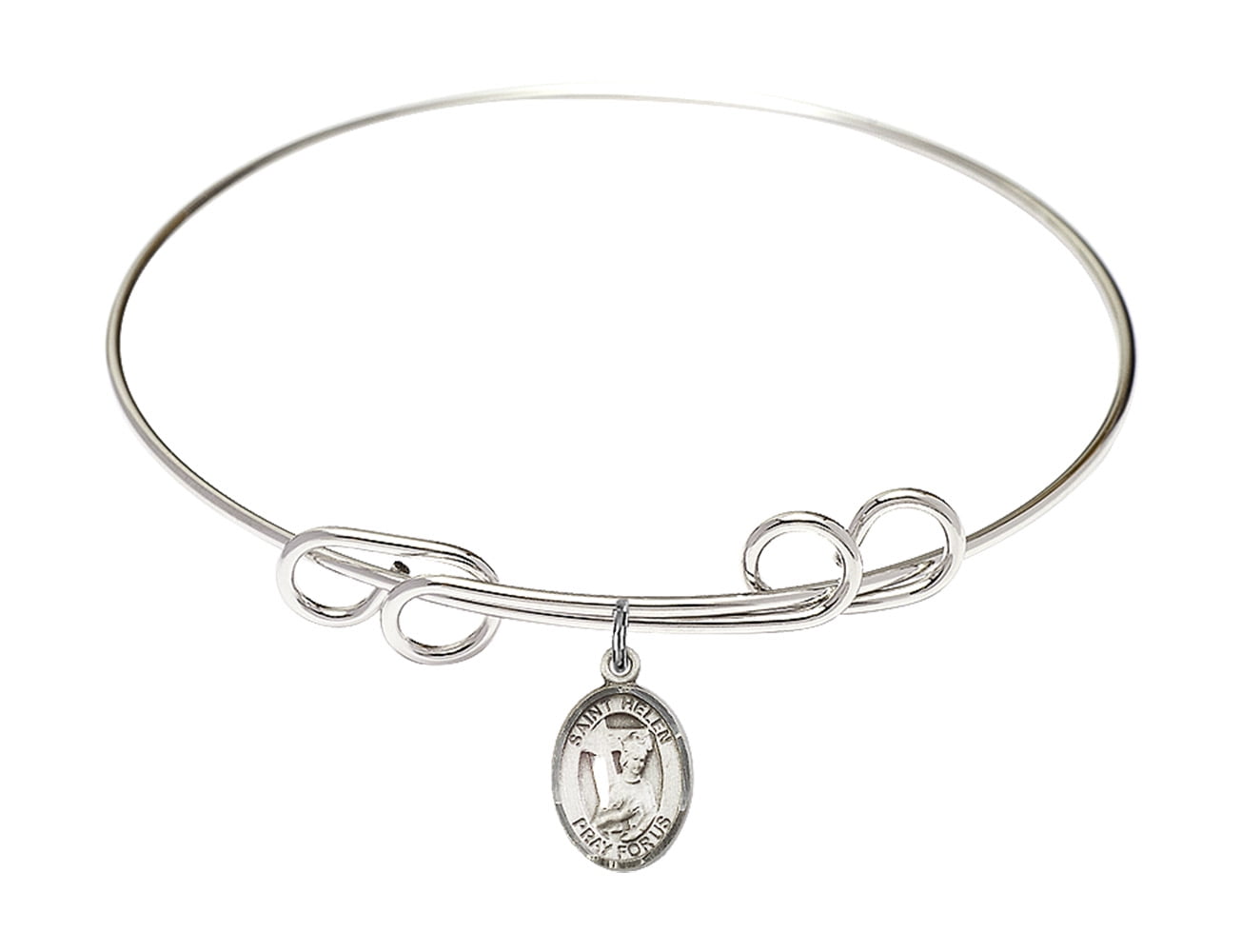 Bonyak Jewelry Round Double Loop Bangle Bracelet w//St Helen in Sterling Silver