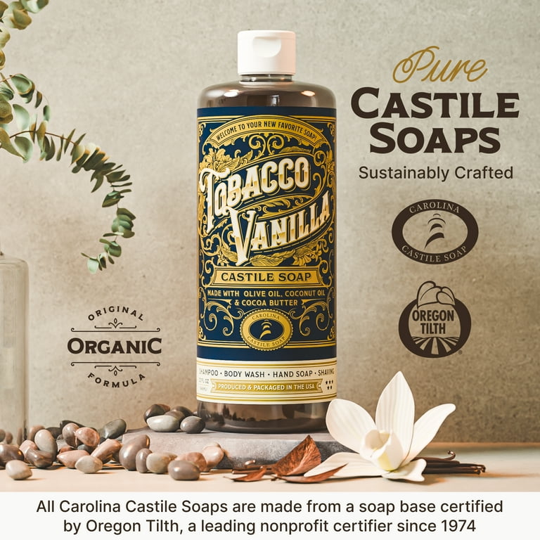 Organic Vegan Tobacco Vanilla Castile Soap - 1 Gallon Pure & Non-Drying -  All Skin Types