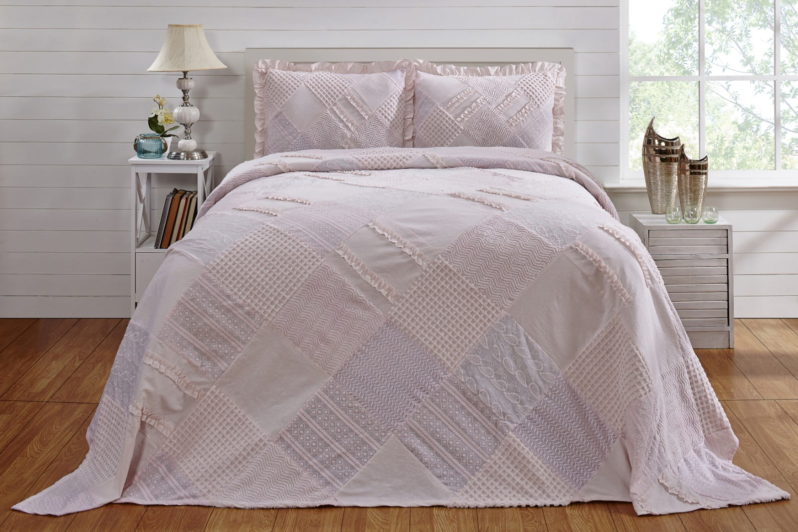 Better Trends Ruffled Chenille Bedspread Twin, Pink