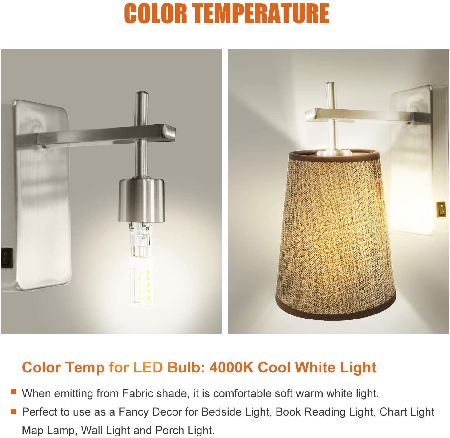Facon led rv fabric light fixture with flared wall sconce shade wall mount led decor lamp bedside reading light with switch deals