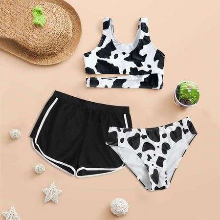 

Gubotare Infant Baby Girl Summer Suspender Cow Print Swimwear Shorts 3PCS Bikini Swimsuit 4t Swim Suit White 10 Years