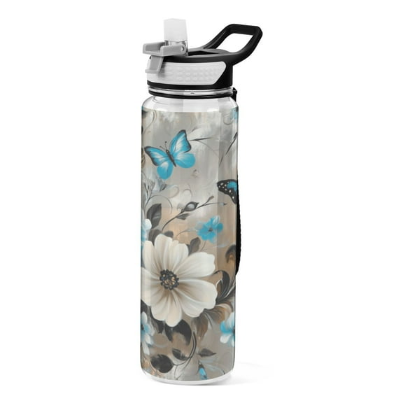 Qxltty Dainty Flora Water Bottle 32 oz with Straw BPA Free Reusable Fitness Sport Bottle Perfect for Travel School Outdoors and Gym