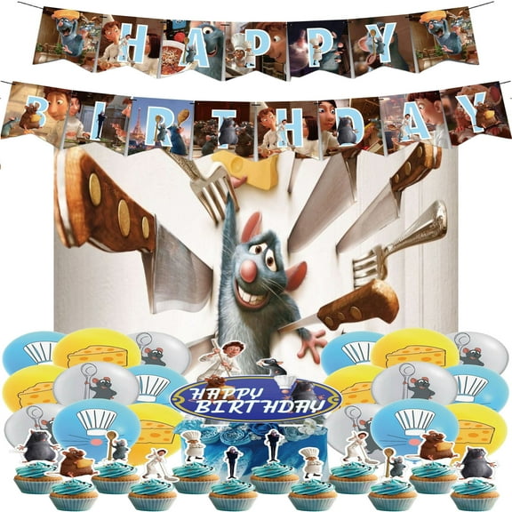 Ratatouille Party Supplies Ratatouille Party Decorations, Balloons, Happy Birthday Banner, Cake and Cupcake Toppers for Kids Birthday Party