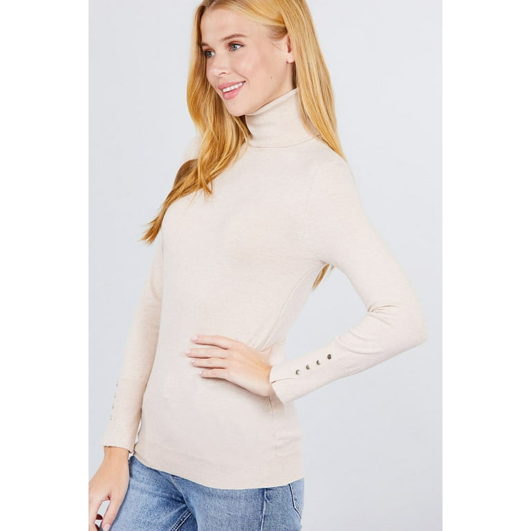 Long Sleeve With Metal Button Detail Turtle Neck Viscose Sweater