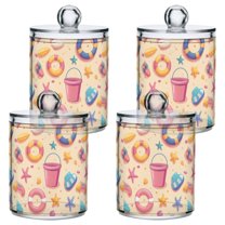 Yayeee 4 Pack Qtip Holder Bathroom Cotton Swab Canister with Lid Clear Dispenser Set, Blue Beach Toys Pattern
