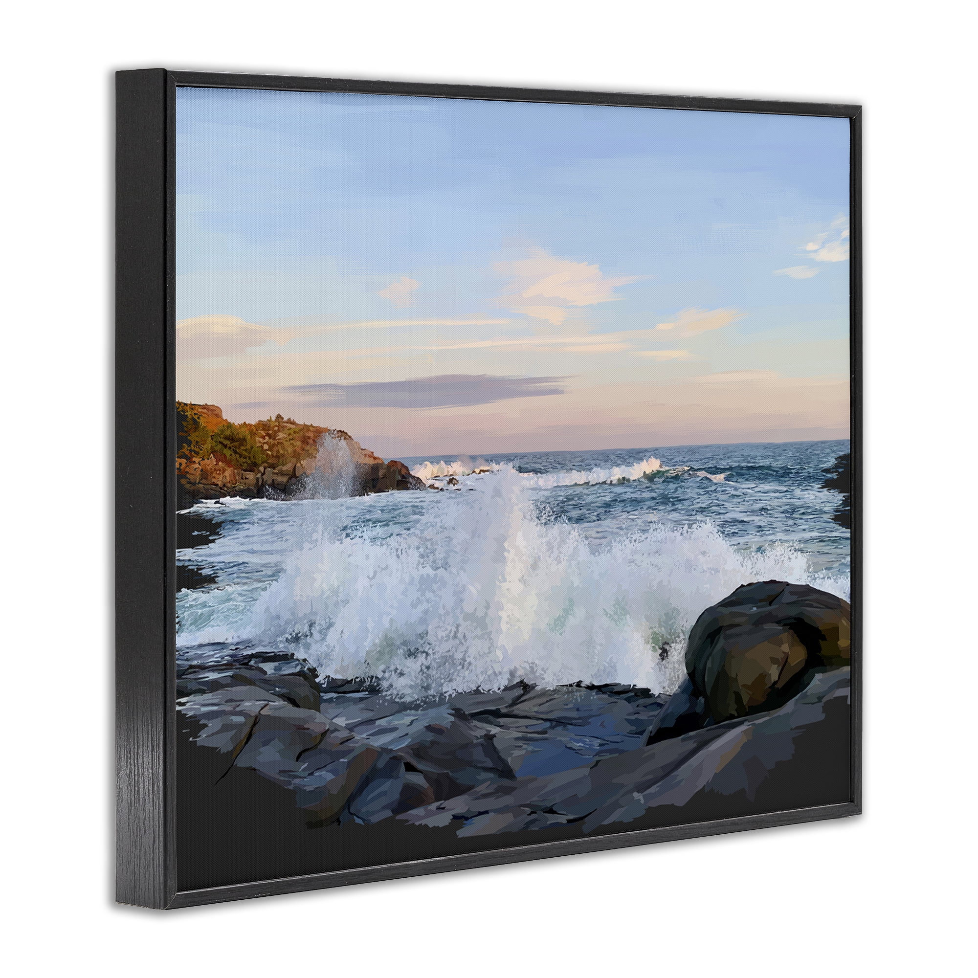 Stupell Industries Strong Breaking Waves Landscape Photography Black Framed Art Print Wall Art, 20 x 16