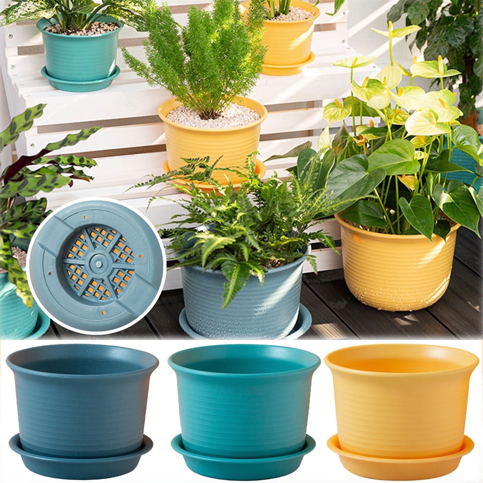 ERTZAE Blue 5.9X4.1In Flower Pots For Indoor Plants,Thickened Plastic Planter With Tray Saucer,Drainage Hole Garden Plant Pot,Deform-Resistant Reliable Planter,Home Balcony Garden Decor Pot