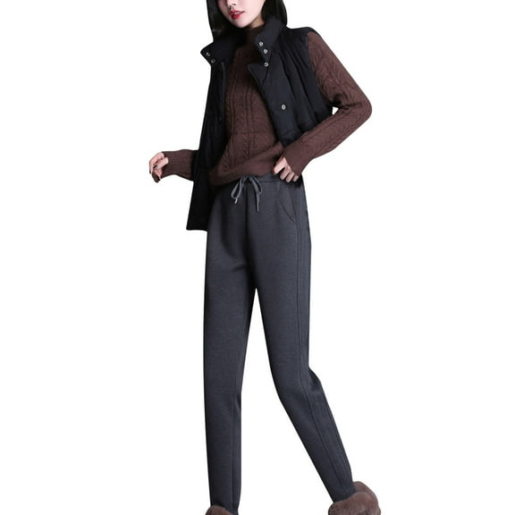 Bigersell Women's Straight Pants Full Length Pants Ladies Fashion Loose Casual Wear Plus Fleece Warm And Fleece Sports Pants Ladies' Bootcut Pant