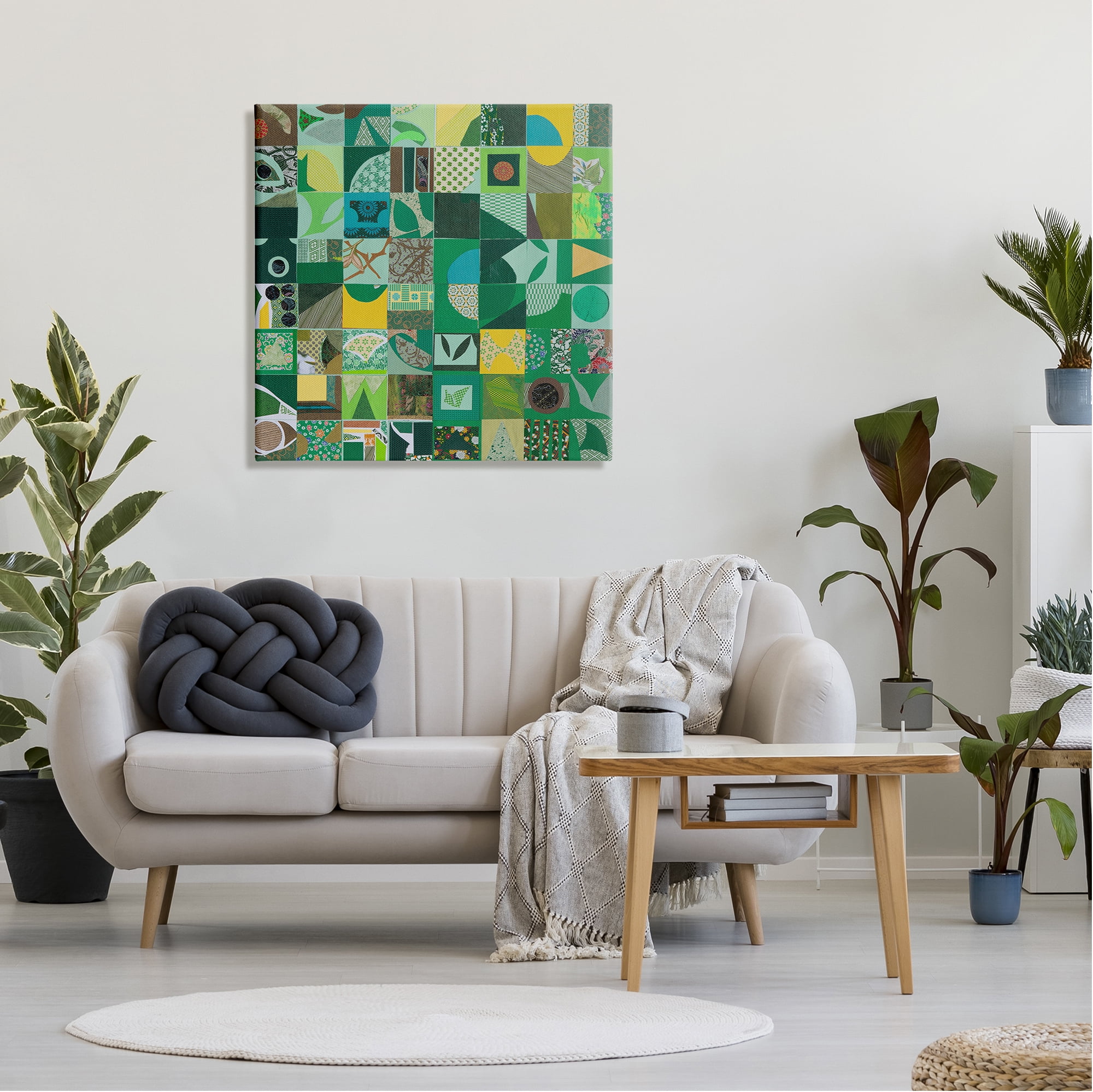 Stupell Industries Green Geometric Collage Abstract Painting Gallery Wrapped Canvas Art Print Wall Art, 30 x 30
