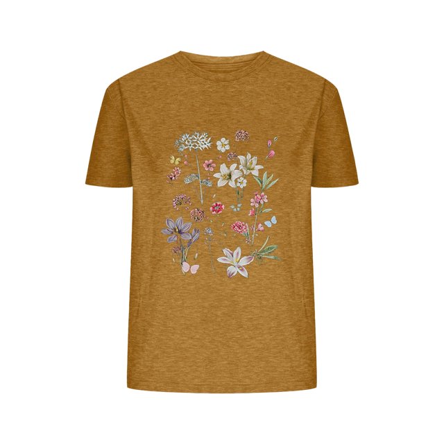 Camisetas de Verano de Mujer Pequeña Flor Impresa Cuello Redondo Manga Corta Superior, Verano Superior de las Mujeres