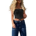 thumbnail image 4 of Lucakuins mujeres corsé Bandeau Tops Color sólido verano Casual sin tirantes cremallera sin mangas fuera del hombro Crop Tops Streetwear Lucakuins moda, 4 of 9
