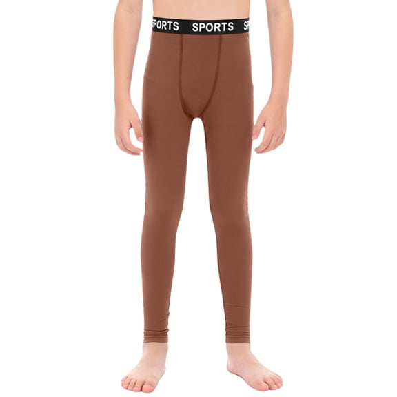 Mufeng Kids Boys Compression Leggings Athletic Pants Workout Sports Base Layer Leggings for Running Football Brown 6
