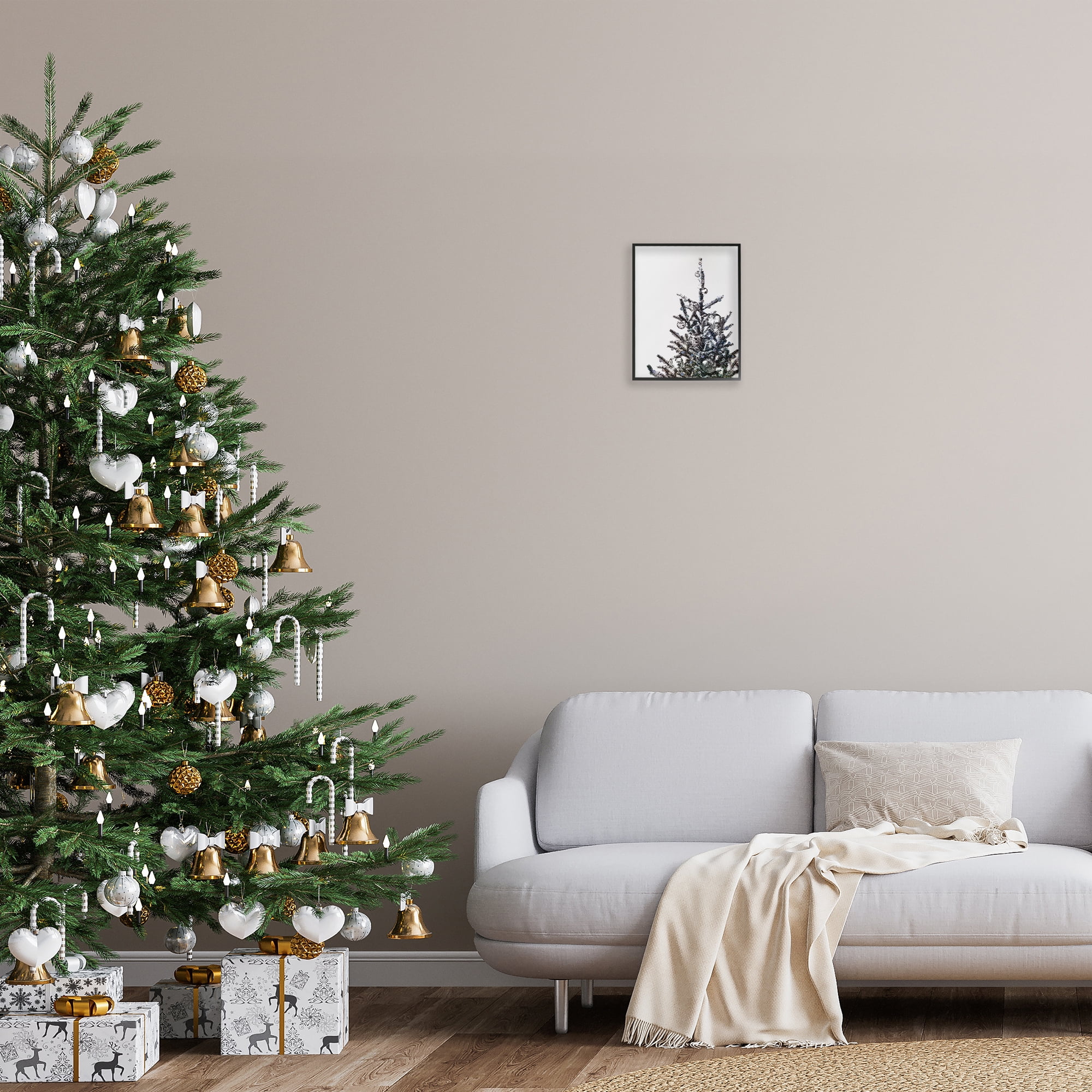 Stupell Industries Christmas Tree Disco Balls Holiday Painting Black Framed Art Print Wall Art, 11 x 14