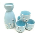 thumbnail image 3 of TJ Global 5-Piece Sake Set, Durable Ceramic Japanese Sake Set with 1 Carafe/Decanter/Tokkuri Bottle and 4 Ochoko cups for Hot or Cold Sake at Home or Restaurant - Blue with Cotton Design, 3 of 5
