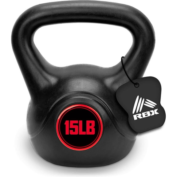 RBX Cement Kettlebell with Shock-Proof Plastic Coating for CrossFit Training, 15lb