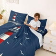 thumbnail image 4 of Manfei Minimalist Red White Lighthouse Wave Sailboat Queen Sheet Sets for Kids Boys and Girls, Nautical Print Bed Set 4pcs, 1 Flat Sheet, 1 Fitted Sheet and 2 Pillowcases, 4 of 6