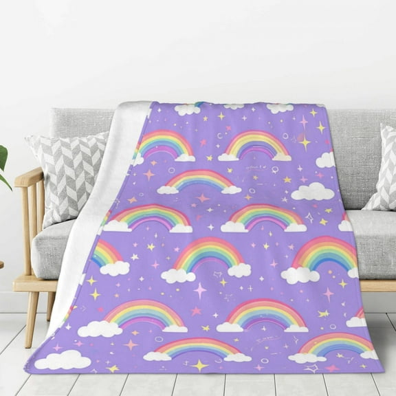 Purple Rainbow Lightweight Plush Fuzzy Cozy Soft Blankets 40"X30"