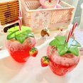 thumbnail image 3 of Strawberry Cup Strawberry Shape Plastic Straw Cups Milk Tea Cups with Straw Clear Water Bottle Strawberry Pendant Water Drinking Cups Bottle Breakfast Milk Juice Water Cup 2packs, 3 of 9