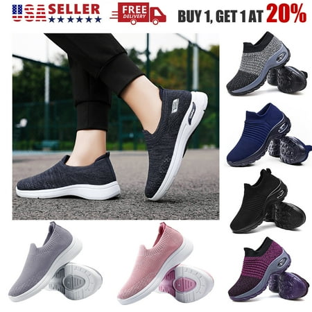 

Womens Sports Cushioned Sneakers Mesh Breathable Slip-On Walk Running Sock Shoes