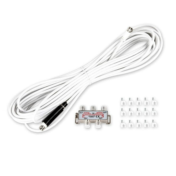 FiveStar Antenna Installation Kit for Outdoor HD TV Antenna Universal Kit Digital Coax Cable TV Splitter Cable Clips (Kit Only)
