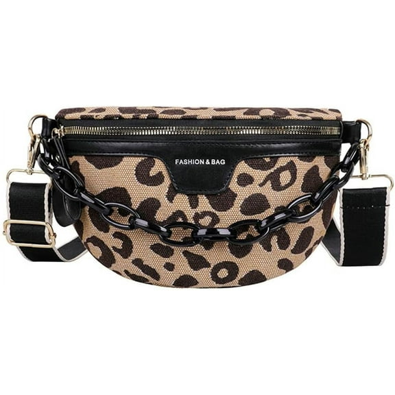 Kukuzhu Women Sling Bag PU Fanny Pack Crossbody Bag Fashion Chain Chest Bag for Travel Walking Running