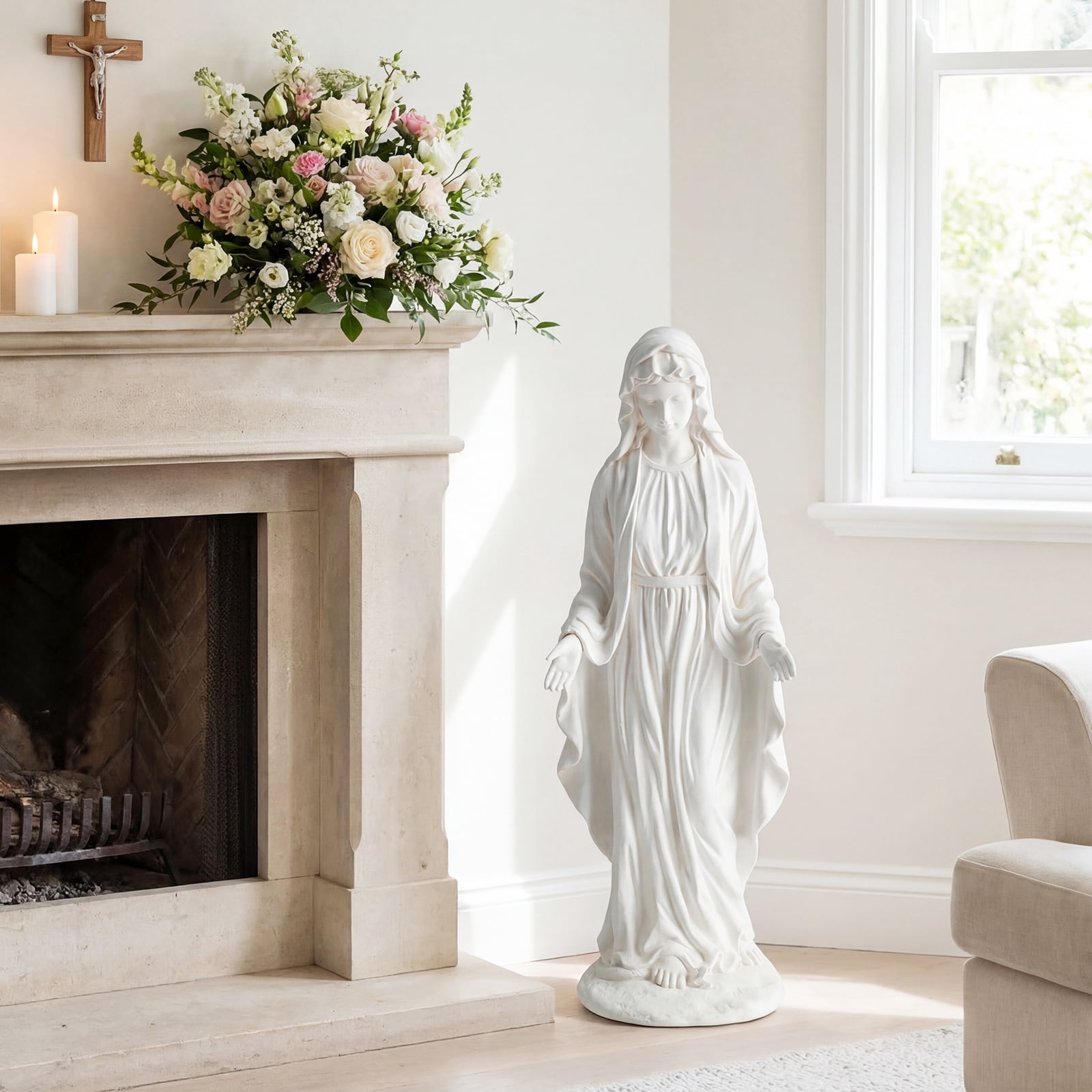 Costway 29.5" Virgin Mary Statue Tall Outdoor Religious Sculpture with Aged Finish for Yard