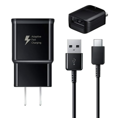 Adaptive Fast Charger [Wall Charger + Type-C USB Cable + OTG Adapter USB-A to USB-C Connector] Compatible with Samsung Galaxy S10 S10+ S9 S9+ Note 9 S8 Active S8+ Note 8 Tab S3 Plus Cell Phones - New
