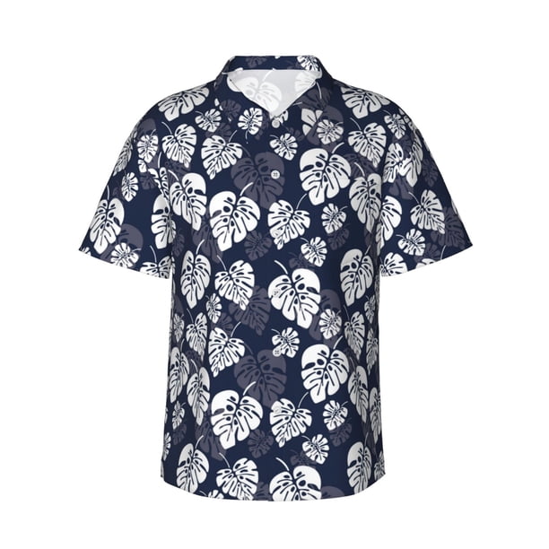 Fotbe White Leaves Camisa Hawaiana para Hombre Unisex – Camisa Casual de Verano con Botones de Manga Corta de Algodón y Lino,Medium