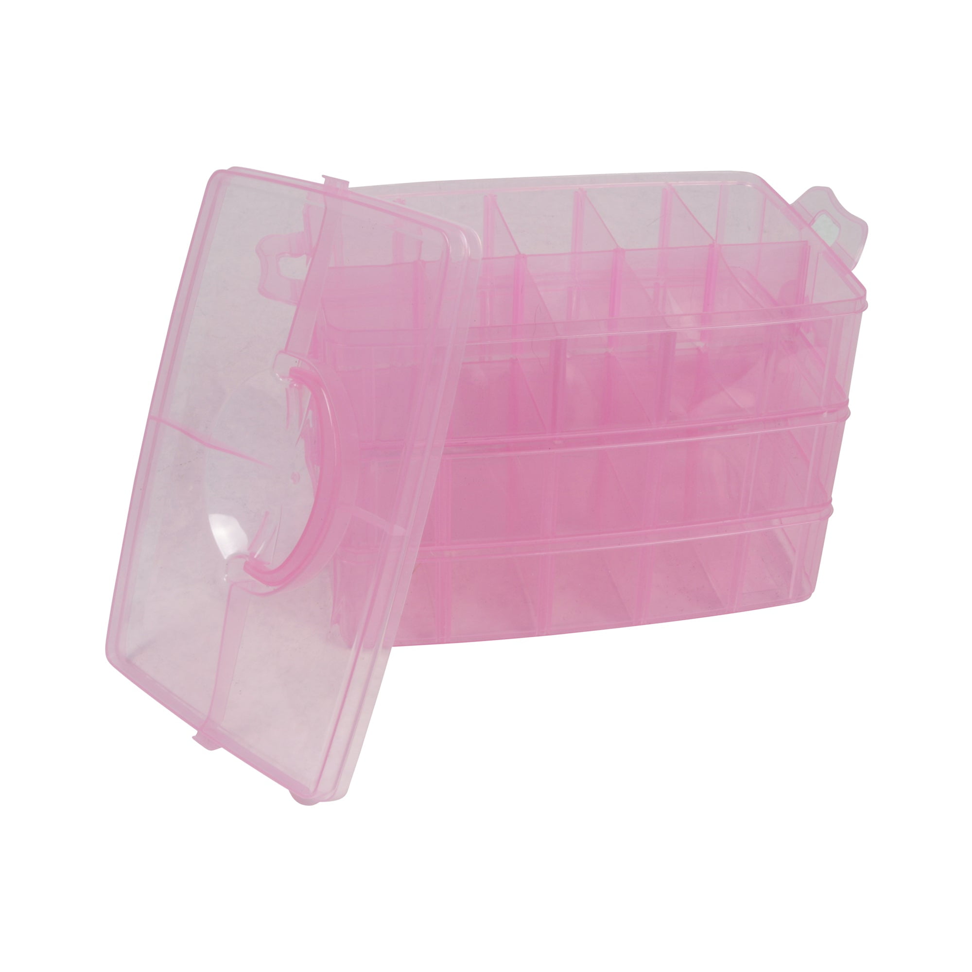 Everything Mary Stackable Storage Container, Pink - Portable Organizers with 30 Compartments - Three Tier Plastic Box with Handle