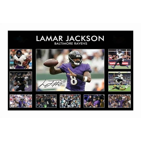Black Framed Rugby Star Lamar Jackson Signed Poster For Fans Kids Birthday Christmas Gifts-Sports Football Picture Canvas Art Prints For Boys Teens Room Bedroom Wall Decor