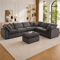 thumbnail image 4 of Oversized 7-Seater Modular Sectional Sofa with Cloud Cushions & Movable Ottoman - Convertible L/U-Shaped Sleeper Sofabed, Customizable Layout for Spacious Living Rooms/Apartments/Offices, 4 of 7