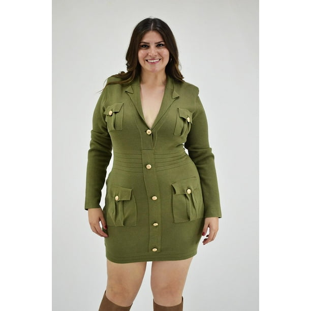 Vestido tejido Roman Fashion /Tallas Extras, 968 (Verde militar) verde 36