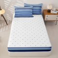 thumbnail image 4 of Castle Fairy Boho Horizontal Stripe Zipper Queen Comforter Set with Fitted Sheet and 2 Pillowcases,Tribal Line Zipper Bedding Set,Sky Navy Cyan,Reversible, 4 of 7