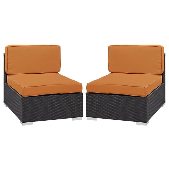Modway Gather Outdoor Patio Armless Chair Set of 2 in Espresso Orange by Modway