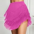 thumbnail image 2 of Mini Skirts for Women Flowy Fringe Asymmetrical Hem Boho Skirt with Tassel Details for Casual and Party Watermelon Red M, 2 of 4