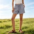 thumbnail image 2 of Women's High Waisted Linen Blend Shorts, Flowy Elastic Waist with Pockets for Tummy Control, Summer Casual Beach Lounge Wear Gray L, 2 of 7